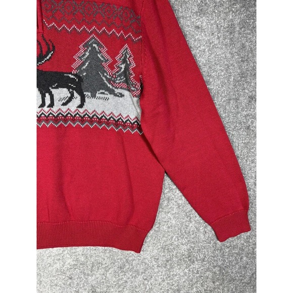 Chaps 1/4 Zip Moose Winter Christmas Knit Pullover Sweater Mens Large Red Cotton - Picture 9 of 16